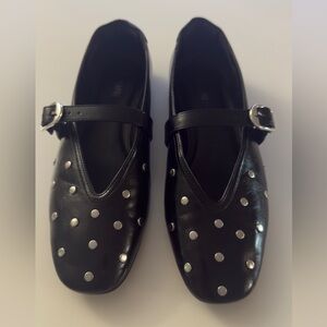 ANACAPRI Black Studded Mary Jane Flats